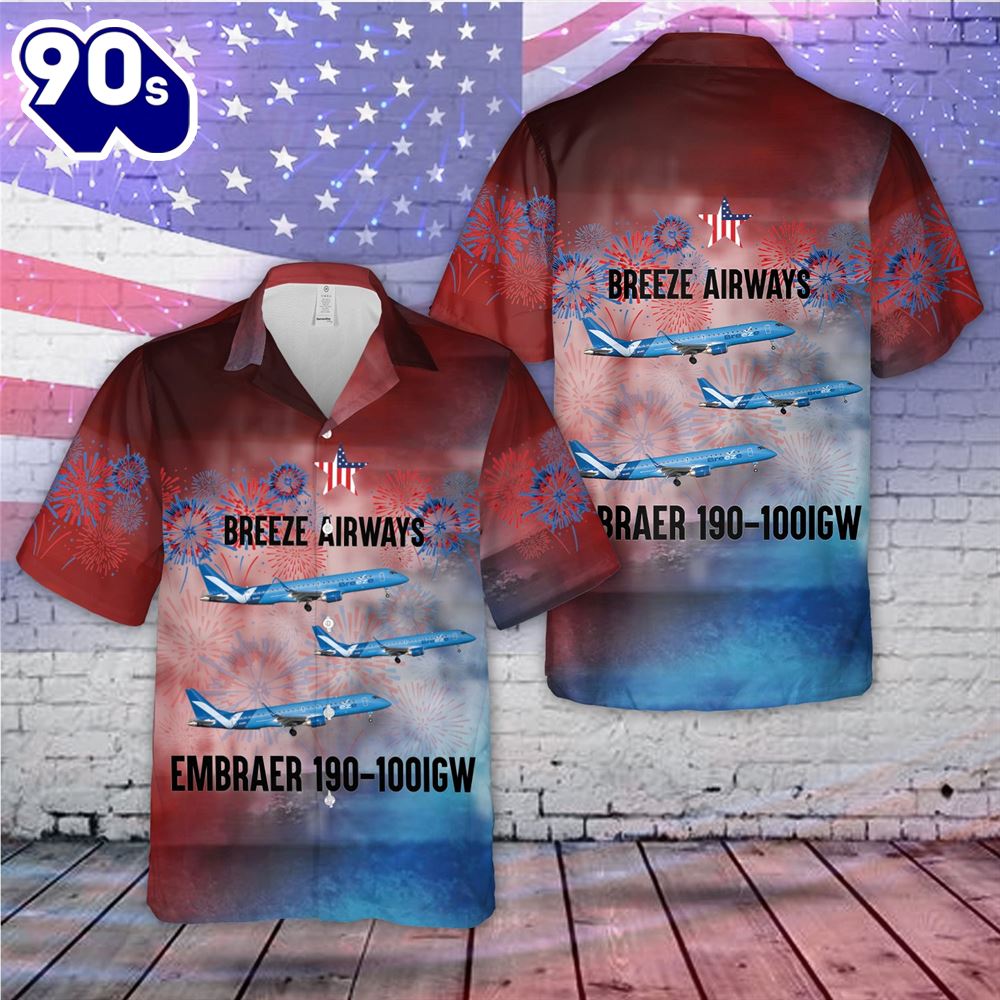 Breeze Airways Embraer 190-100IGW, 4th Of July Hawaiian Shirt Breeze Airways Embraer 190-100IGW, 4th Of July Hawaiian Shirt