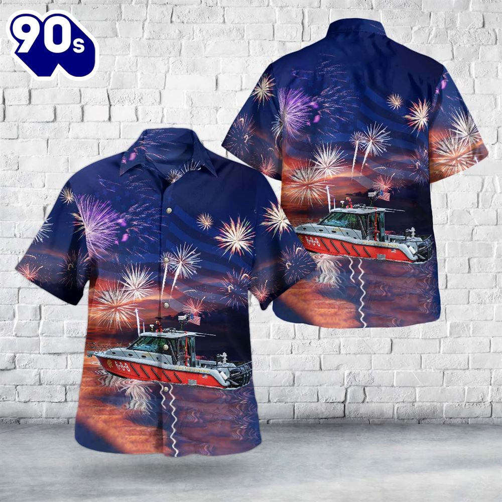 Chicago Fire Department CFD Illinois Eugene Blackmon Fireboat, 4th Of July Hawaiian Shirt Chicago Fire Department CFD Illinois Eugene Blackmon Fireboat, 4th Of July Hawaiian Shirt