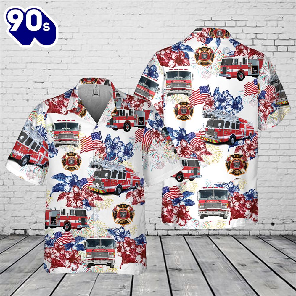 Firefighter Fire Truck, 4th Of July Pocket Hawaiian Shirt Firefighter Fire Truck, 4th Of July Pocket Hawaiian Shirt