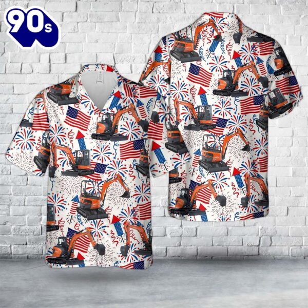 Kubota Excavator, 4th Of July Hawaiian Shirt