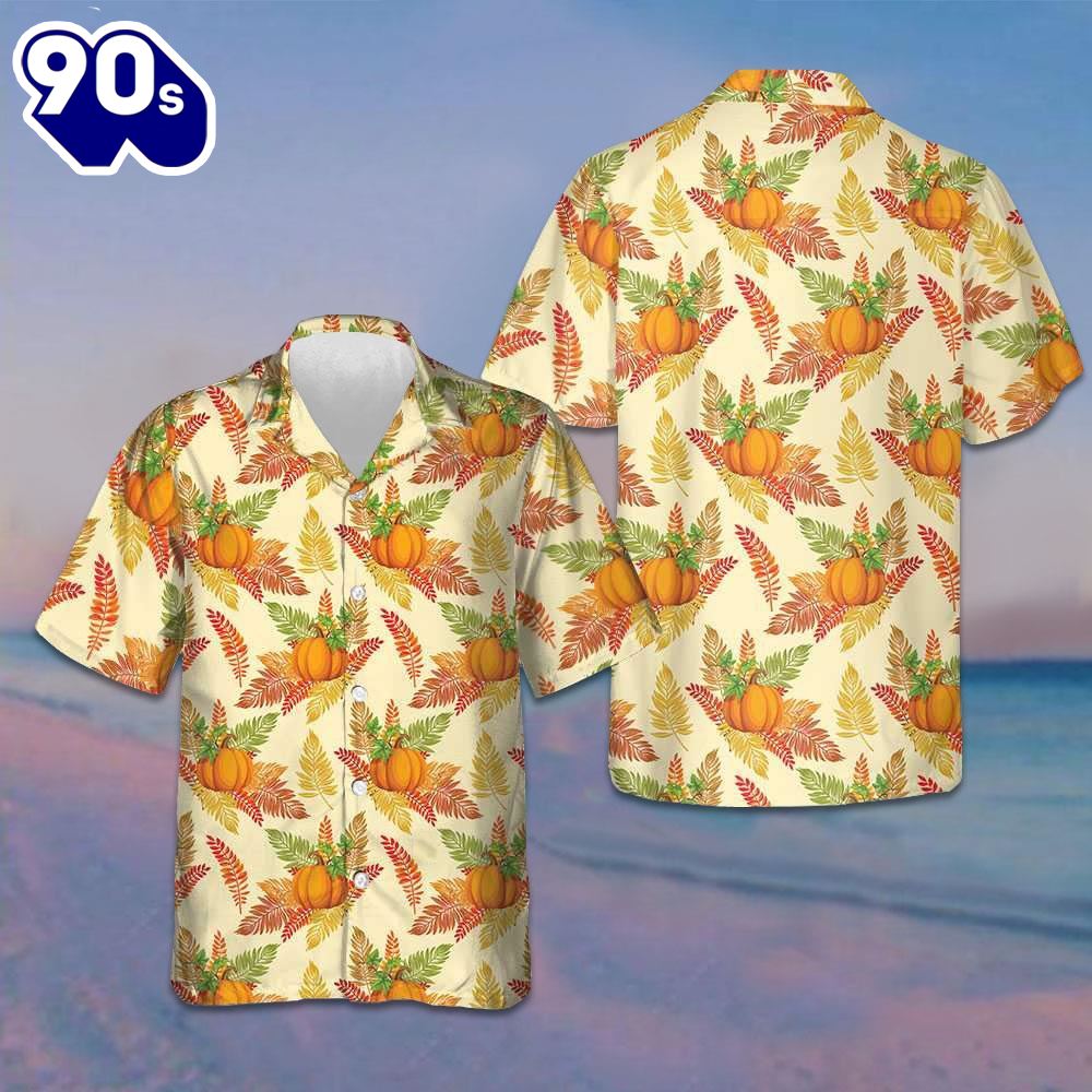 Colorful Leaves And Pumpkin Thanksgiving Hawaiian Shirt Button Up Shirts For Men Colorful Leaves And Pumpkin Thanksgiving Hawaiian Shirt Button Up Shirts For Men