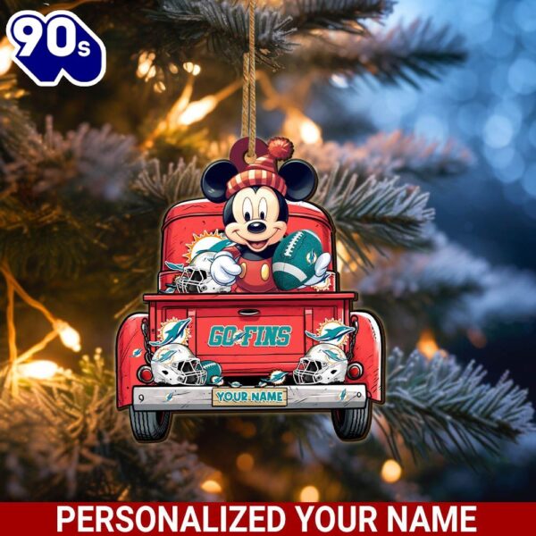 Miami Dolphins Mickey Mouse Ornament Personalized Your Name Sport Home Decor