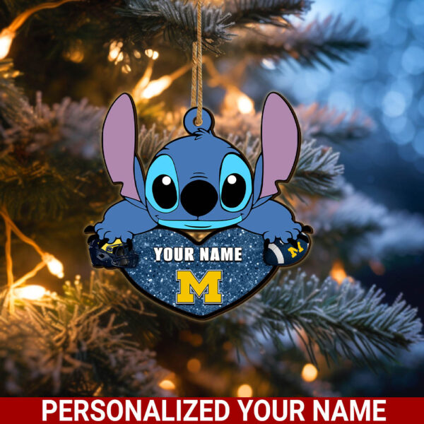 Michigan WolverinesStitch Custom Name Ornament NCAA And St With Heart Ornament