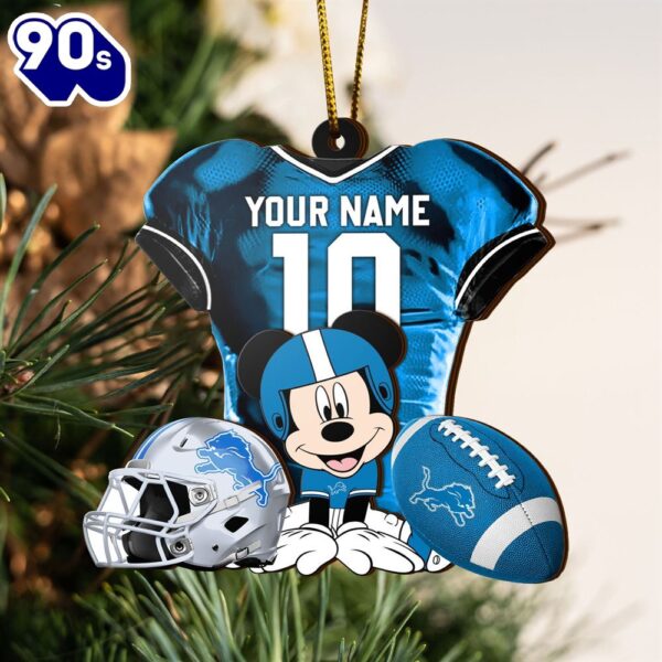 NFL Detroit Lions Mickey Mouse Christmas Ornament Custom Your Name And Number
