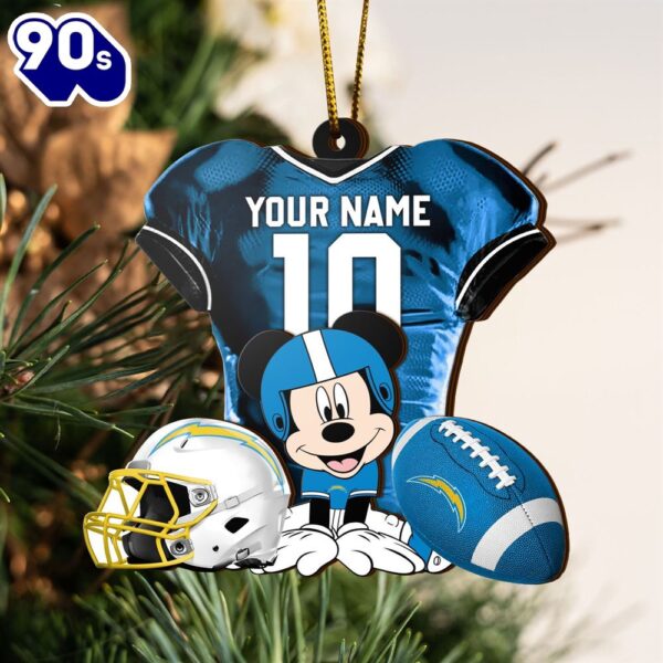 NFL Los Angeles Chargers Mickey Mouse Christmas Ornament Custom Your Name And Number
