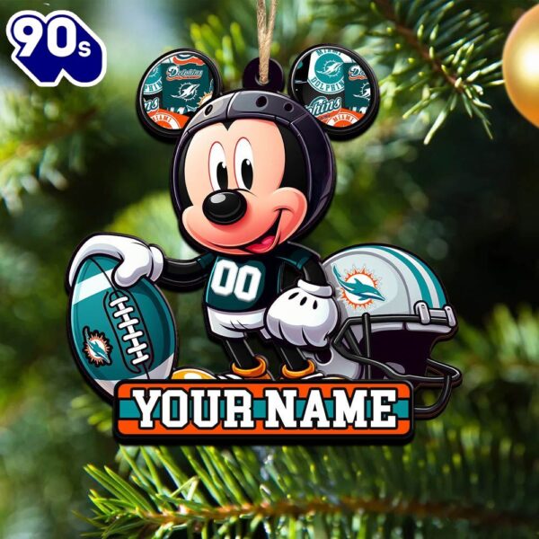 NFL Miami Dolphins Mickey Mouse Ornament Personalized Your Name