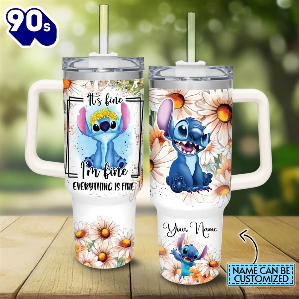 Custom Name Everything Is Fine Stitch Daisy Flower Pattern 40oz Stainless Steel Tumbler Custom Name Everything Is Fine Stitch Daisy Flower Pattern 40oz Stainless Steel Tumbler