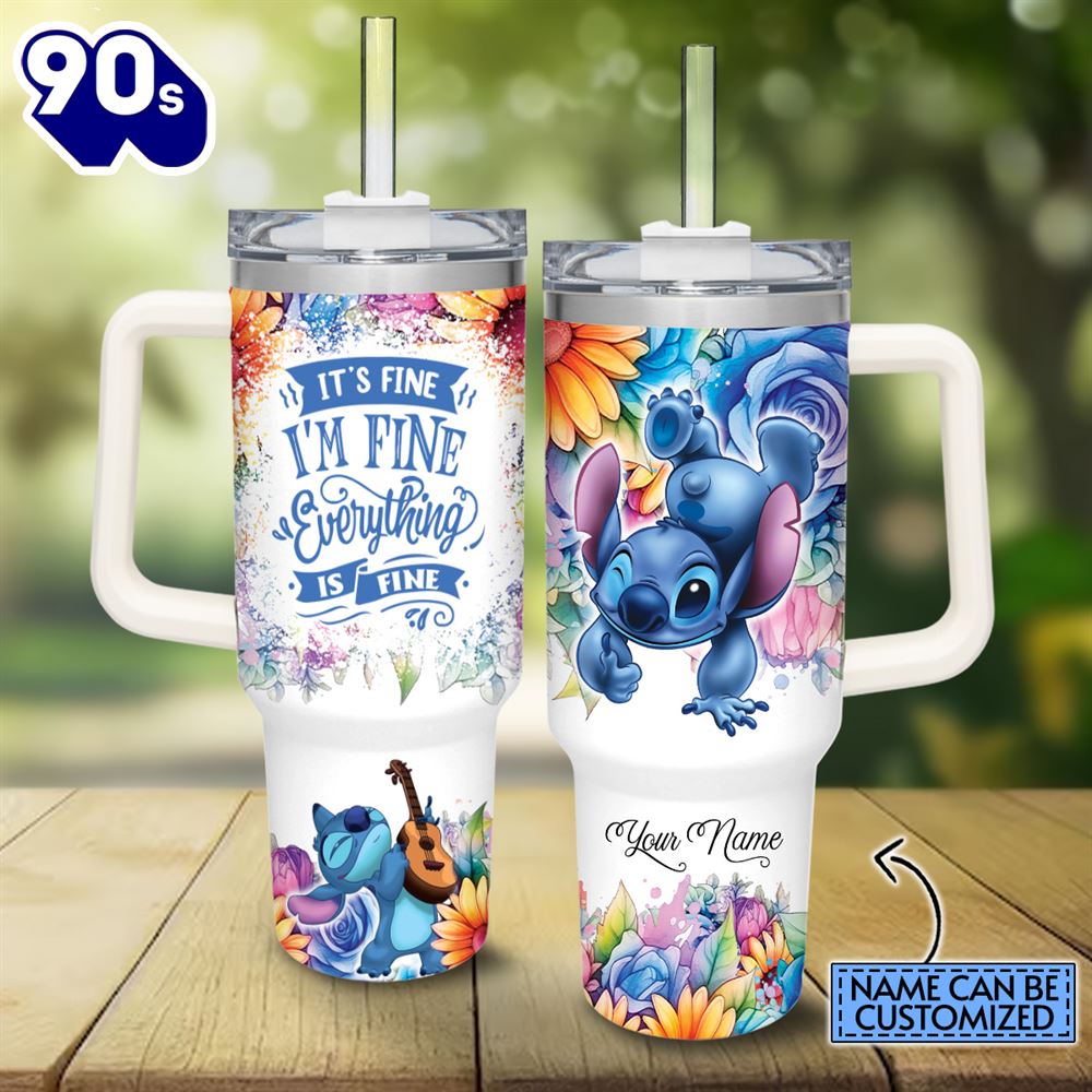 Custom Name It's Fine I'm Fine Stitch Colorful Flower Pattern 40oz Stainless Steel Tumbler Custom Name It's Fine I'm Fine Stitch Colorful Flower Pattern 40oz Stainless Steel Tumbler