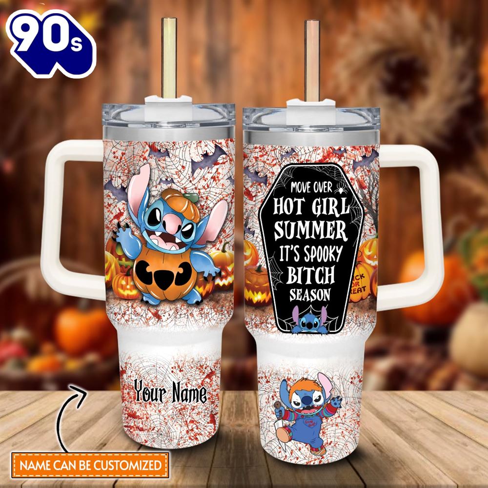 Custom Name Stitch Halloween Costume It's Spooky Season 40oz Stainless Steel Tumbler Custom Name Stitch Halloween Costume It's Spooky Season 40oz Stainless Steel Tumbler