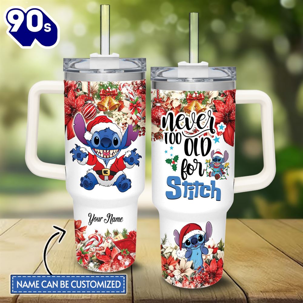 Custom Name Stitch Poinsettia Red Flower Christmas Pattern 40oz Stainless Steel Tumbler Custom Name Stitch Poinsettia Red Flower Christmas Pattern 40oz Stainless Steel Tumbler