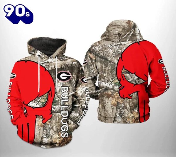 Georgia Bulldogs Camo Veteran Hunting and Skull Punisher 3D Hoodie Georgia Bulldogs