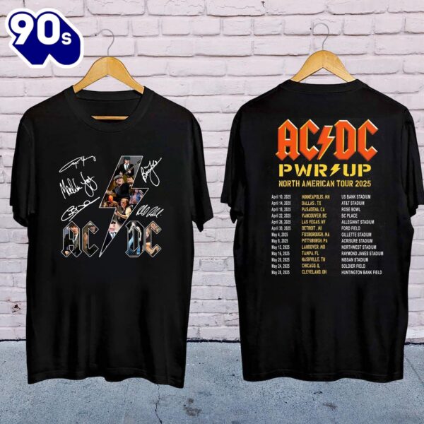 2025 Acdc Pwr Up World Tour Double Side Vuitino Merch Shirt For Fans