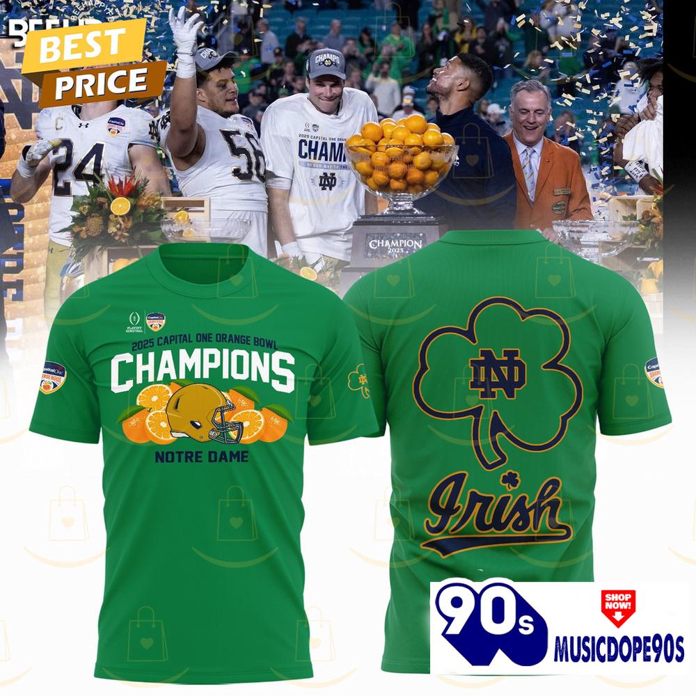 2025 Capital One Orange Bowl Champions Notre Dame Fighting Irish 3D T-Shirt - Green 2025 Capital One Orange Bowl Champions Notre Dame Fighting Irish 3D T-Shirt - Green