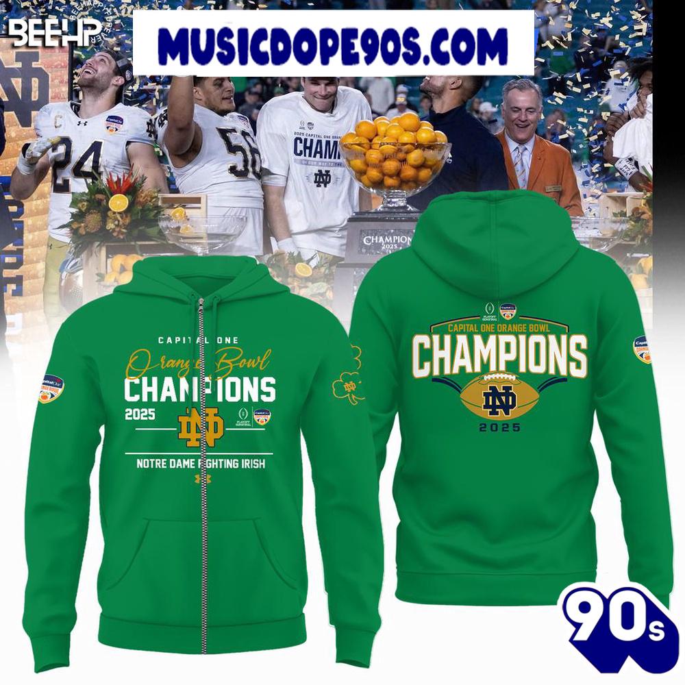 2025 Capital One Orange Bowl Champions Notre Dame Football Green Hoodie 2025 Capital One Orange Bowl Champions Notre Dame Football Green Hoodie