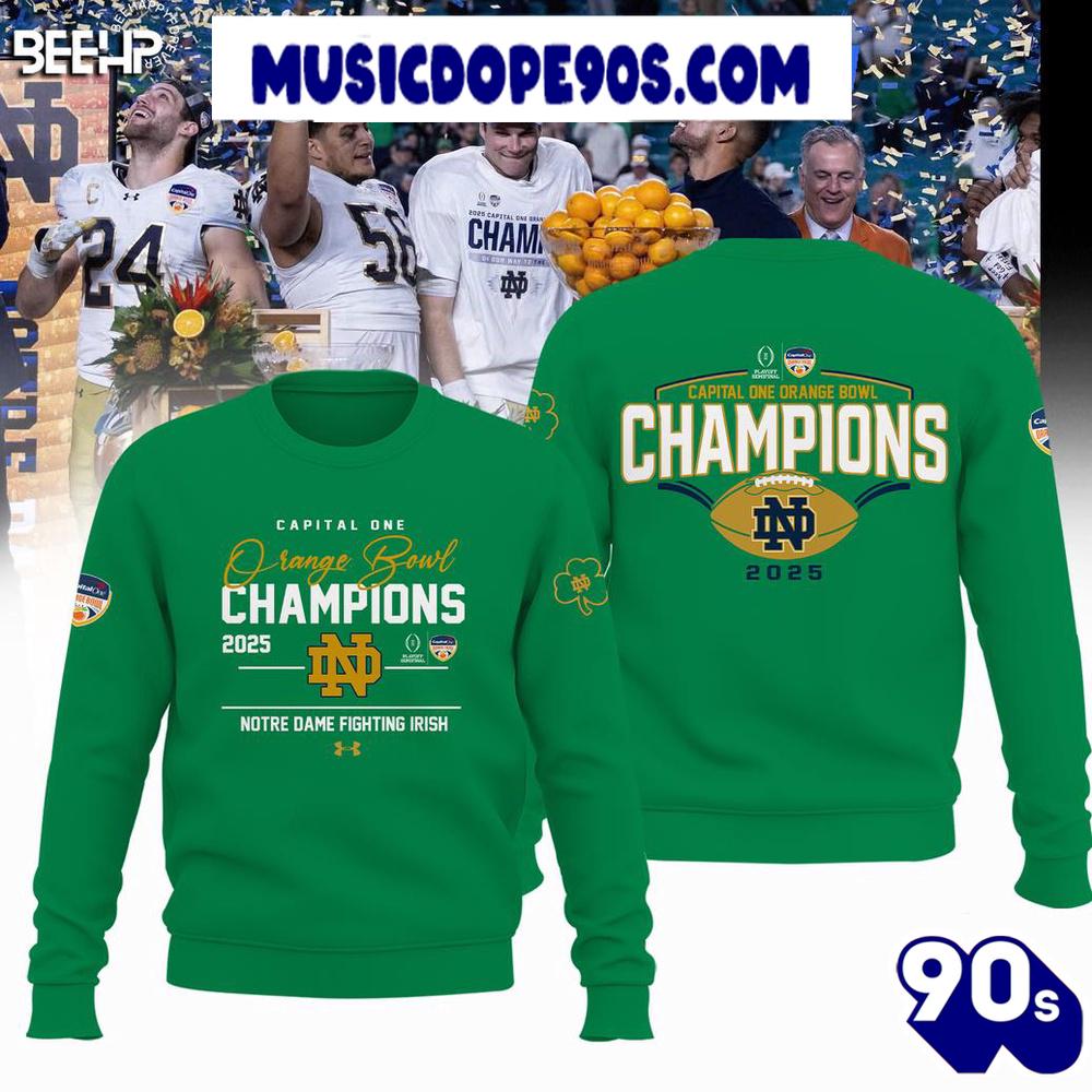 2025 Capital One Orange Bowl Champions Notre Dame Football Green T-Shirt 2025 Capital One Orange Bowl Champions Notre Dame Football Green T-Shirt
