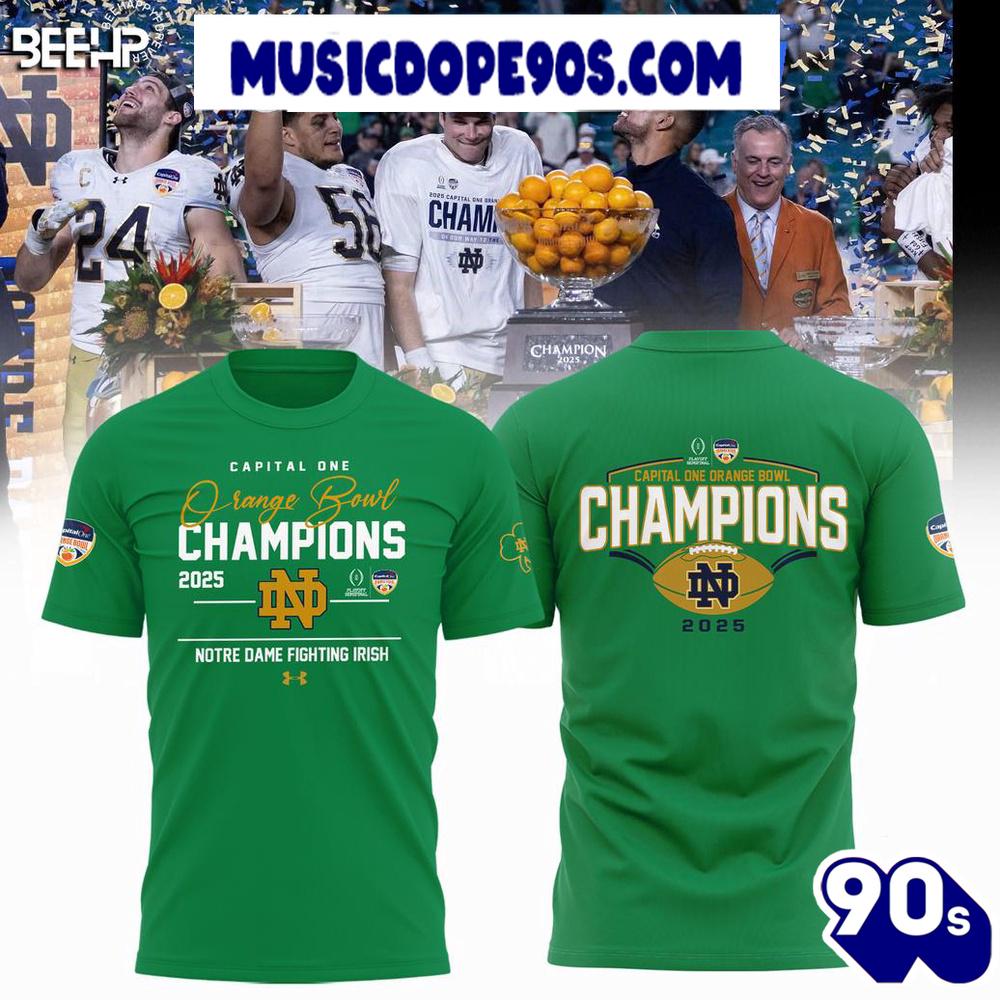 2025 Capital One Orange Bowl Champions Notre Dame Football Green T-Shirt 2025 Capital One Orange Bowl Champions Notre Dame Football Green T-Shirt