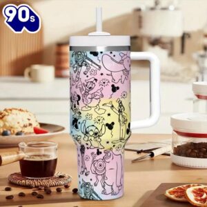 40oz Insulated Tumbler With Cartoon Characters And Lid