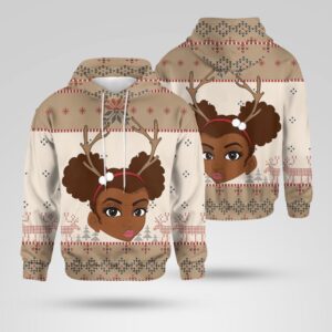 Christmas Santa Reindeers Black Girl 3D All Over Print Hoodie 1 zxf6xh.jpg