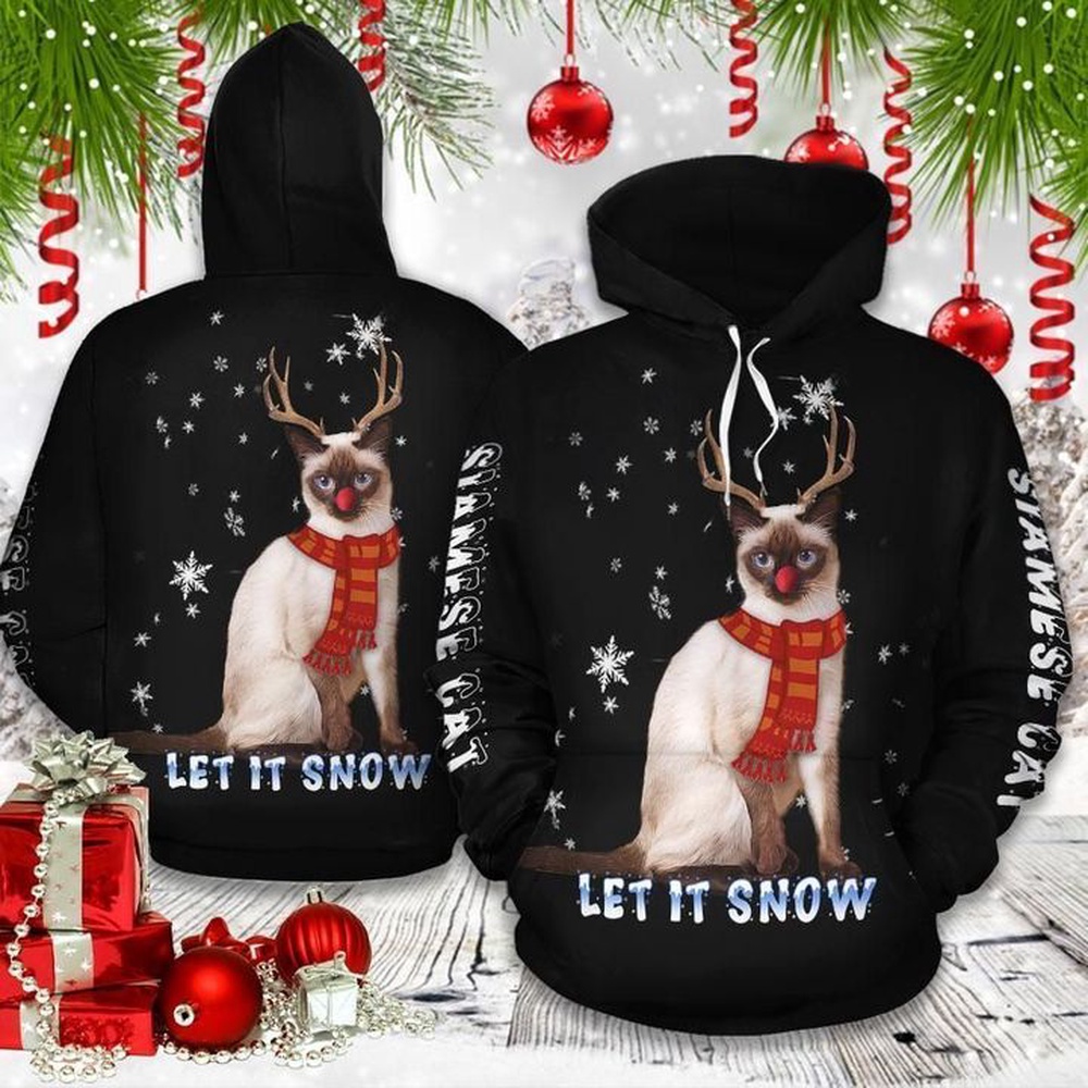 Christmas Siamese Cat Black Funny 3D All Over Print Hoodie Christmas Siamese Cat Black Funny 3D All Over Print Hoodie