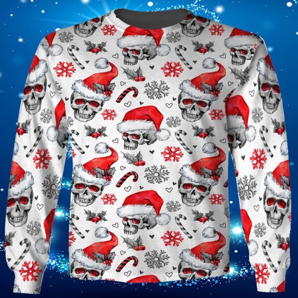 Christmas Skull Candy Cane 3D All Over Print Hoodie
