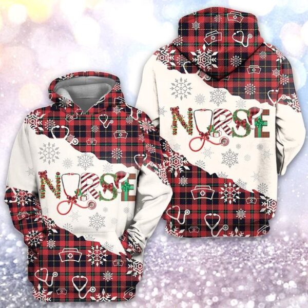 Christmas Tartan Nurses 3D All Over Print Hoodie