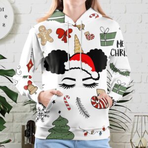 Christmas Unicorn Black Girl Santa Claus 3D All Over Print Hoodie 3 crid2v.jpg