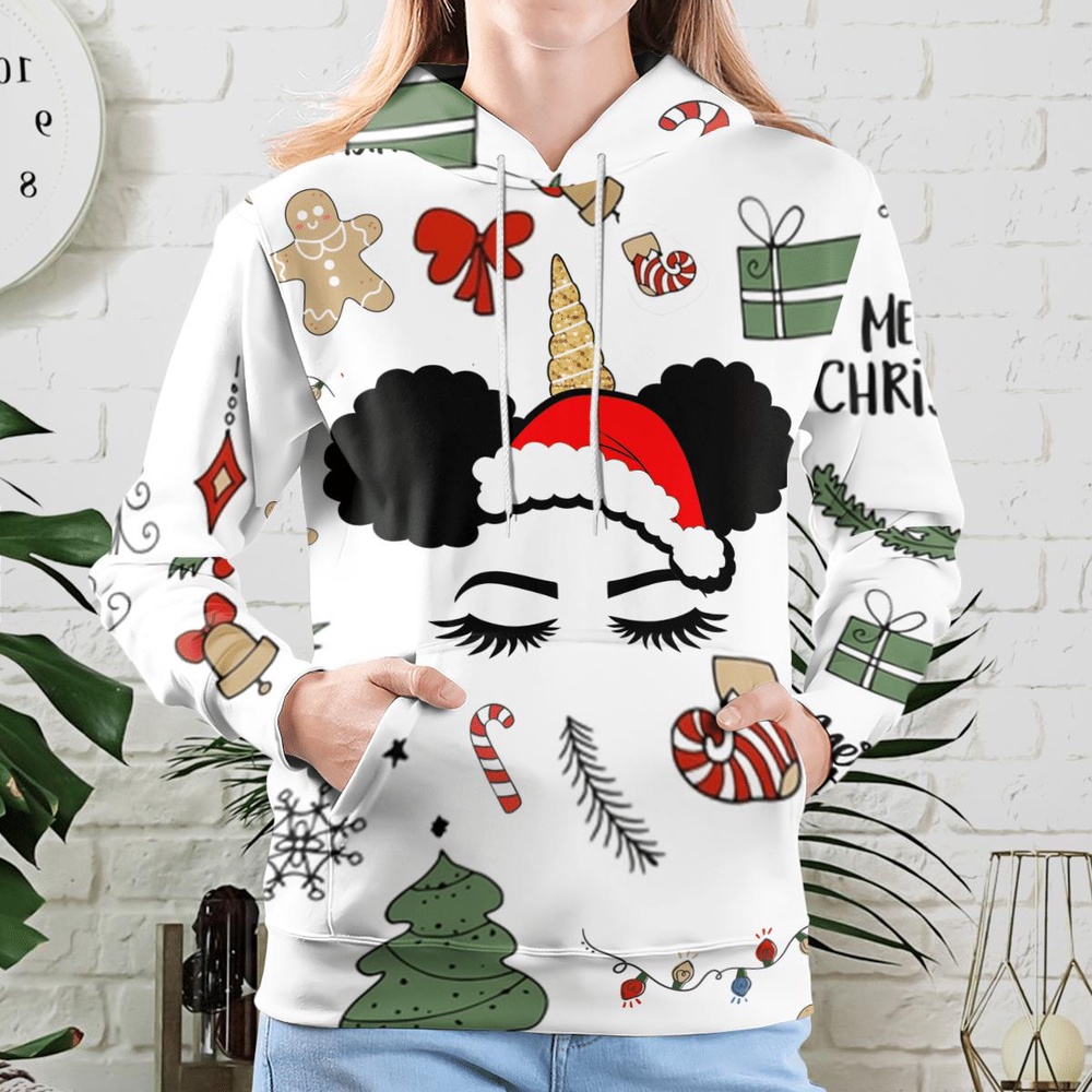 Christmas Unicorn Black Girl Santa Claus 3D All Over Print Hoodie Christmas Unicorn Black Girl Santa Claus 3D All Over Print Hoodie
