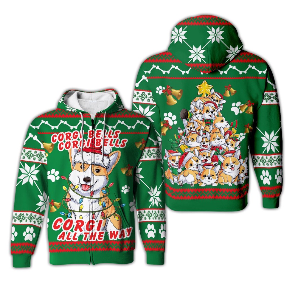 Corgi Dog Bells Christmas 3D All Over Print Hoodie Corgi Dog Bells Christmas 3D All Over Print Hoodie