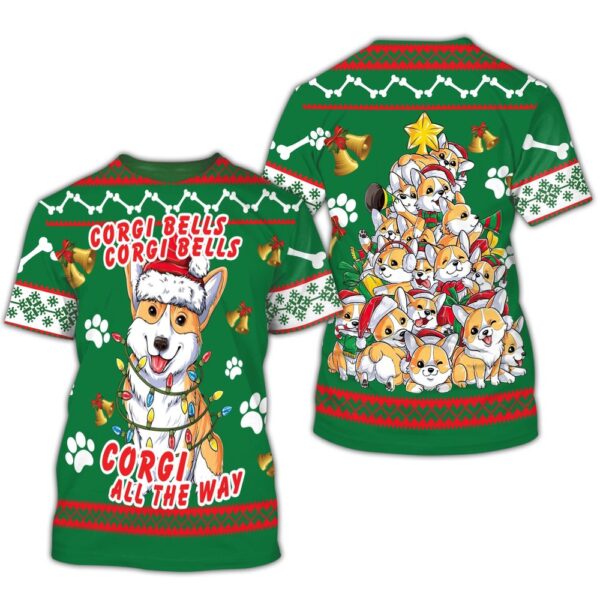 Corgi Dog Bells Christmas 3D All Over Print Hoodie