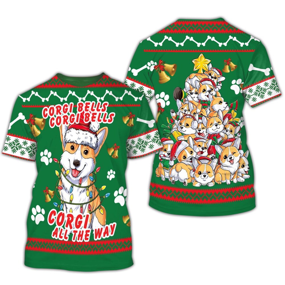 Corgi Dog Bells Christmas 3D All Over Print Hoodie Corgi Dog Bells Christmas 3D All Over Print Hoodie