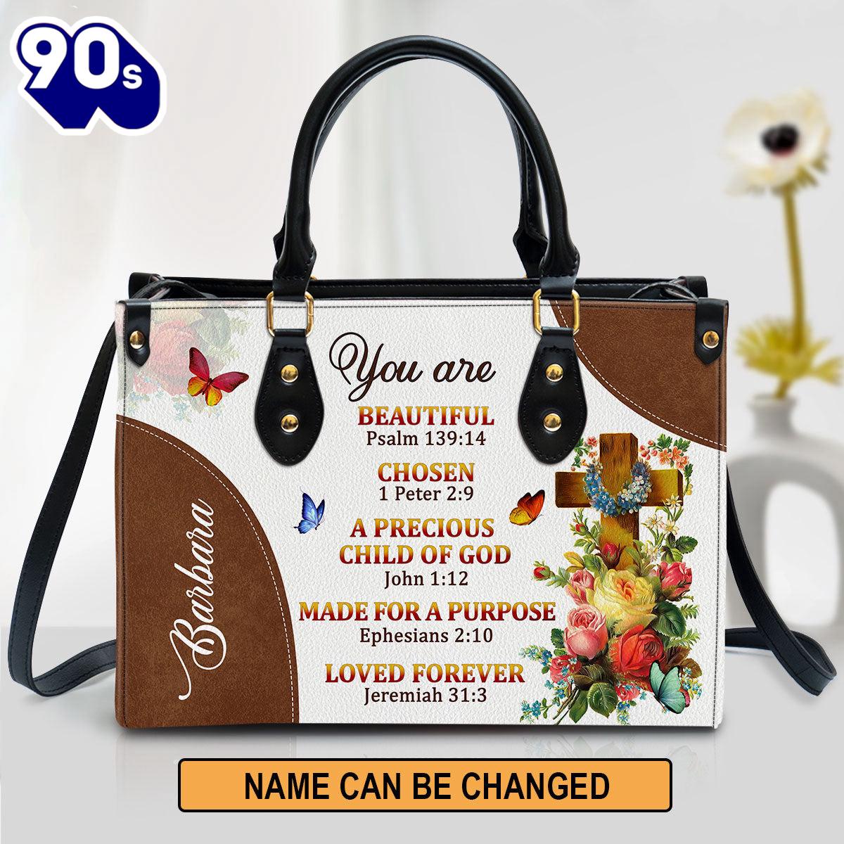 A Precious Child Of God Personalized Leather Handbag For Women Roses And Cross, Christian Bags Gift For Women Christmas A Precious Child Of God Personalized Leather Handbag For Women Roses And Cross, Christian Bags Gift For Women Christmas