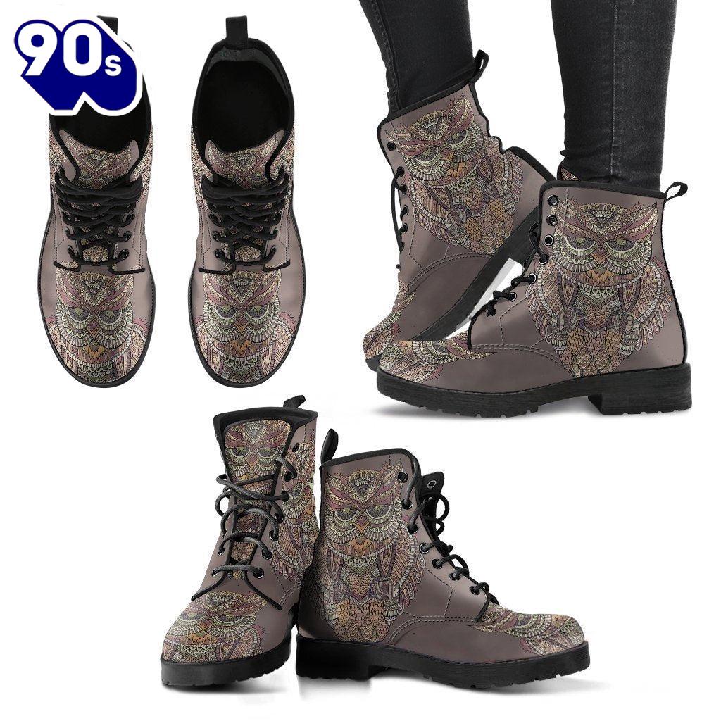 Abstract Owl Women Leather Leather Boots Gifts For Owl Lover Abstract Owl Women Leather Leather Boots Gifts For Owl Lover