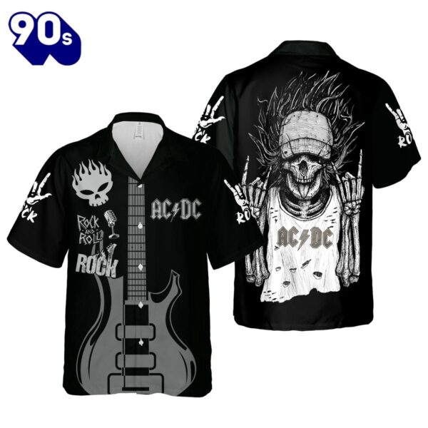 Ac&Dc Awesome Skull Art Cuban Hawaiian Shirt
