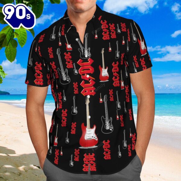 ACDC Band Logo And Guitar Red Hawaiian Shirt