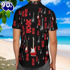 ACDC Band Logo And Guitar Red Hawaiian Shirt