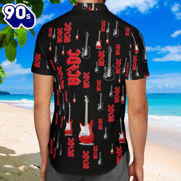 ACDC Band Logo And Guitar Red Hawaiian Shirt