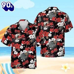 ACDC Black Floral Hawaiian Shirt