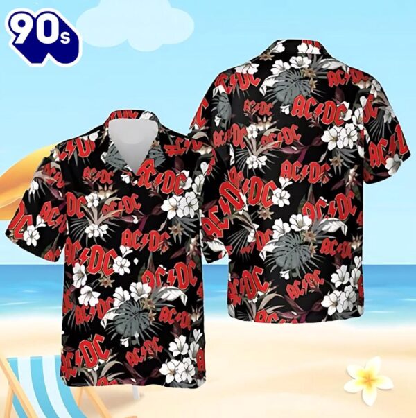 ACDC Black Floral Hawaiian Shirt