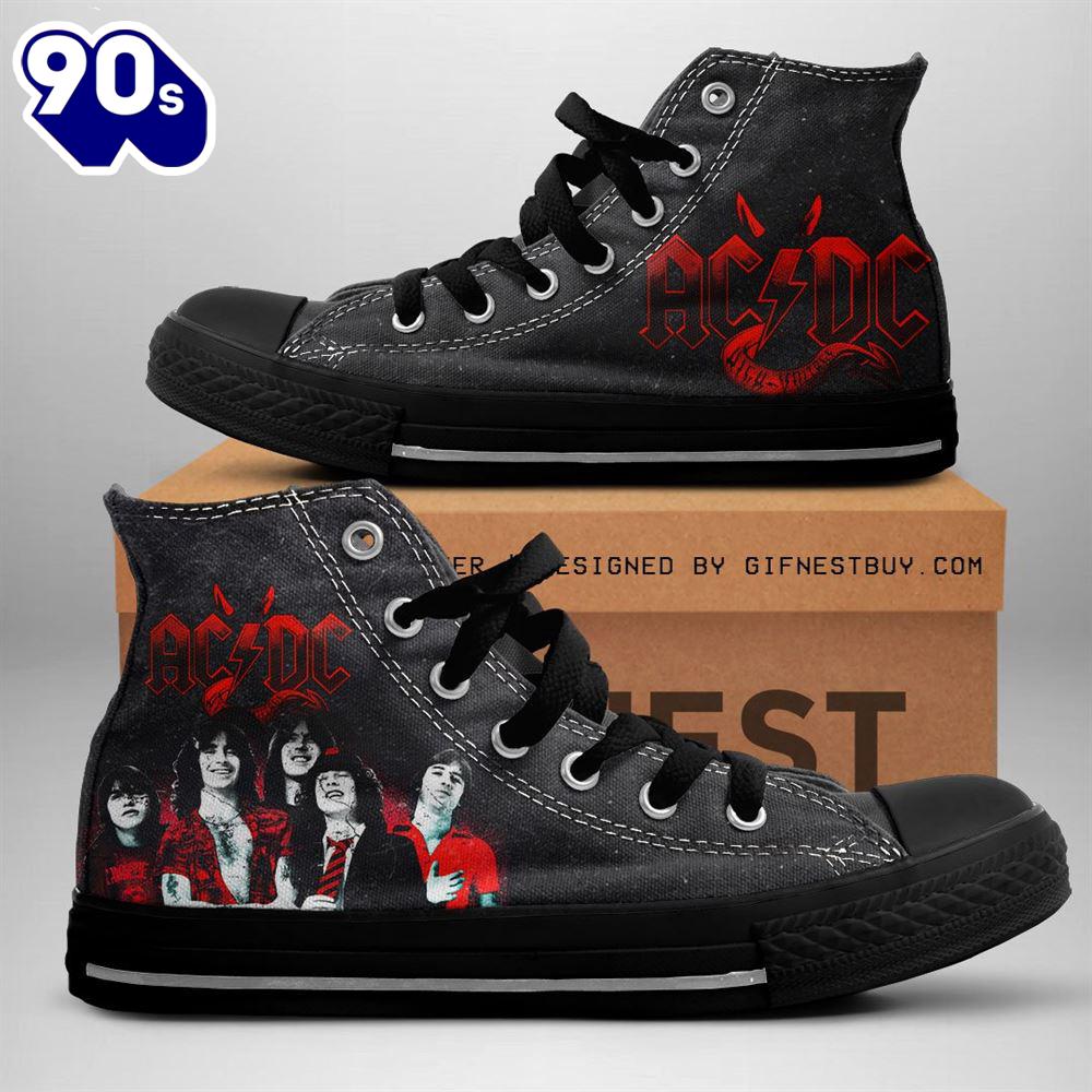 Acdc Rock Band, Acdc High Voltage Evil Shoes, Acdc High Top Canvas Shoes For Fans Acdc Rock Band, Acdc High Voltage Evil Shoes, Acdc High Top Canvas Shoes For Fans