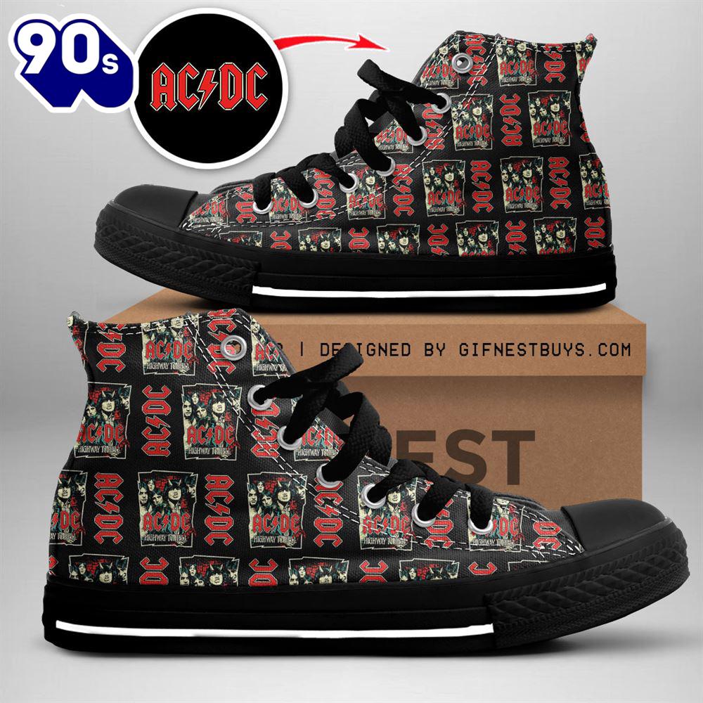 Acdc Rock Band, Acdc Higway To Hell, Acdc High Top Canvas Shoes For Fans Acdc Rock Band, Acdc Higway To Hell, Acdc High Top Canvas Shoes For Fans