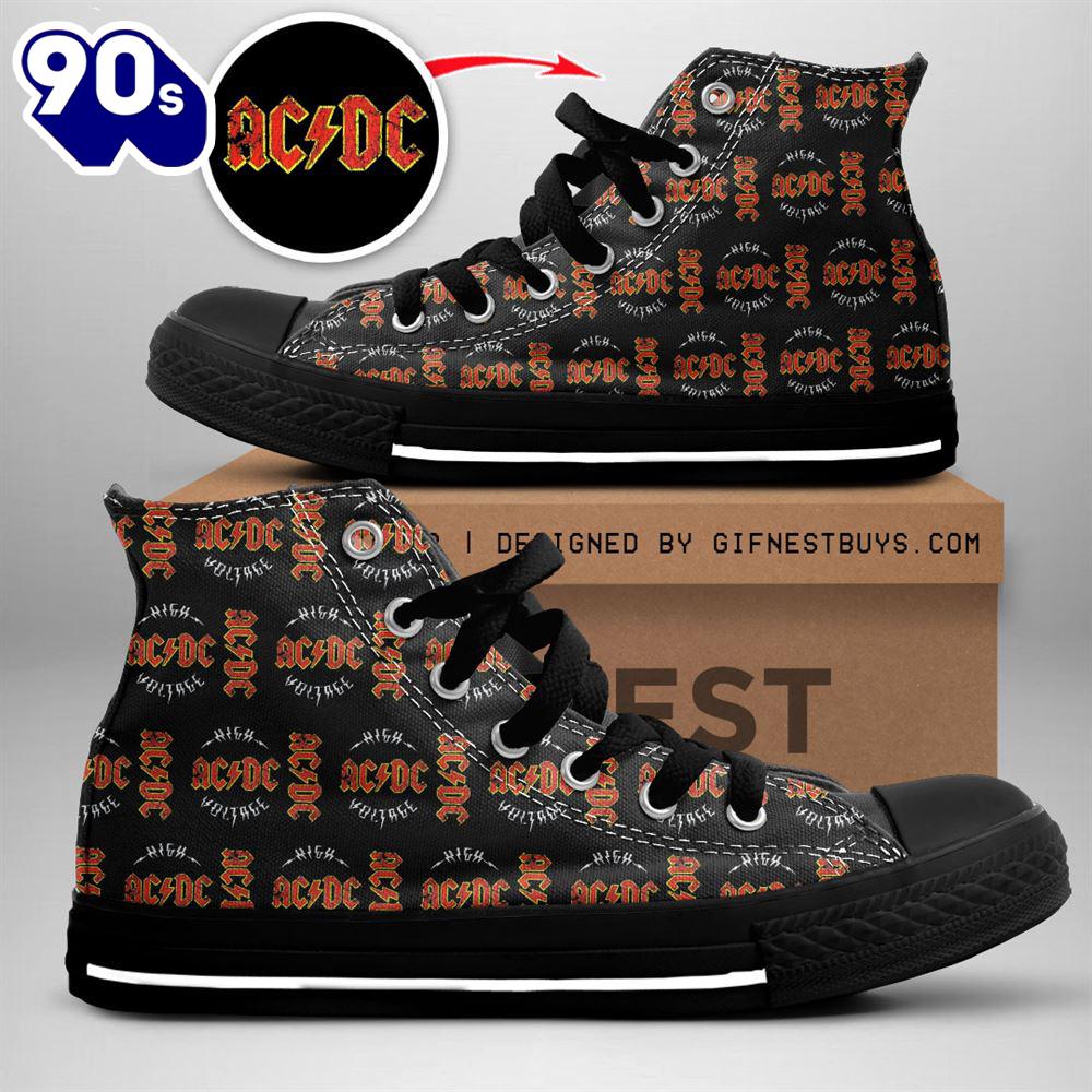 Acdc Rock Band, Acdc Voltage, Acdc High Top Canvas Shoes For Fans Acdc Rock Band, Acdc Voltage, Acdc High Top Canvas Shoes For Fans