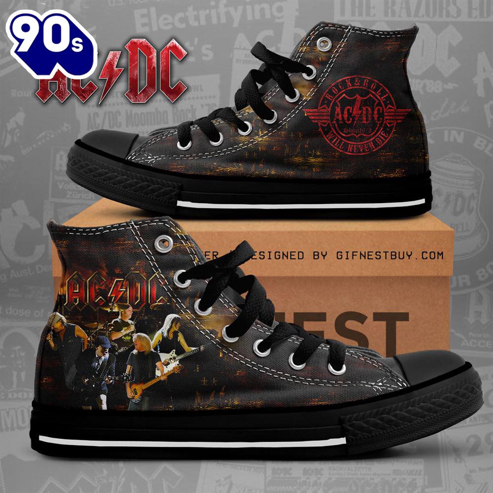 Acdc Rock Band, Acdc Will Never Die , Acdc High Top Canvas Shoes For Fans Acdc Rock Band, Acdc Will Never Die , Acdc High Top Canvas Shoes For Fans