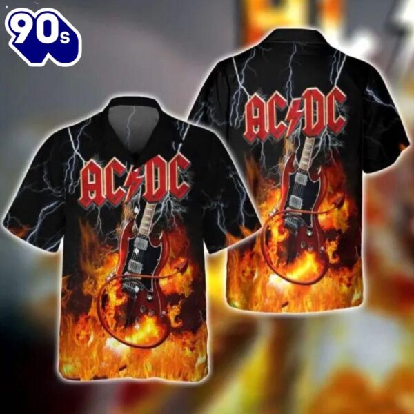 ACDC Thunderstruck Guitar Flames Hawaiian Shirt