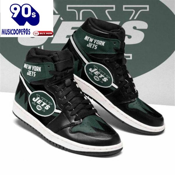 Air JD Hightop Shoes NFL New York Jets Black Green Air Jordan 1 High Sneakers For Men