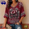 Alabama Crimson Tide NCAA Vintage Floral Bow V Neck T Shirt, Trending NCAA V Neck