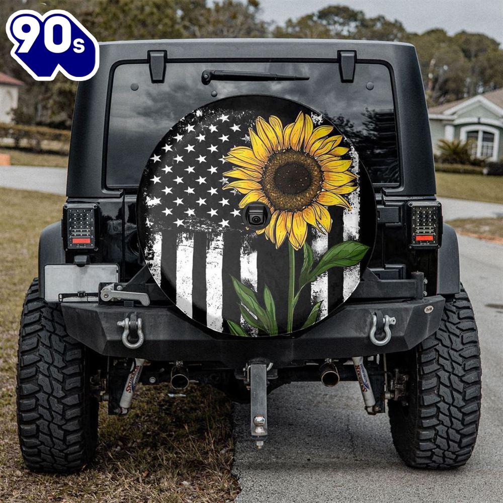 American Flag Sunflower Camping Truck Tire Cover - Christian Tire Cover Car Decor American Flag Sunflower Camping Truck Tire Cover - Christian Tire Cover Car Decor