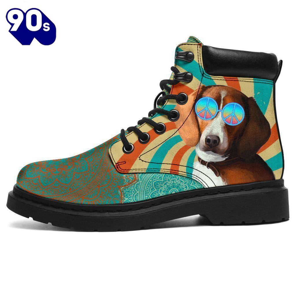 American Foxhound Dog Leather Boots Shoes Funny Hippie Style American Foxhound Dog Leather Boots Shoes Funny Hippie Style