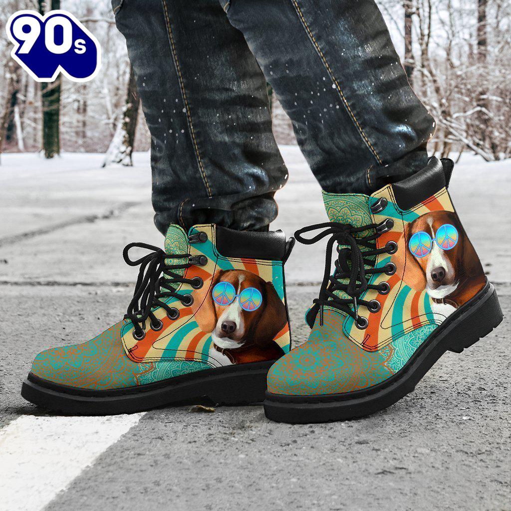 American Foxhound Dog Leather Boots Shoes Funny Hippie Style American Foxhound Dog Leather Boots Shoes Funny Hippie Style