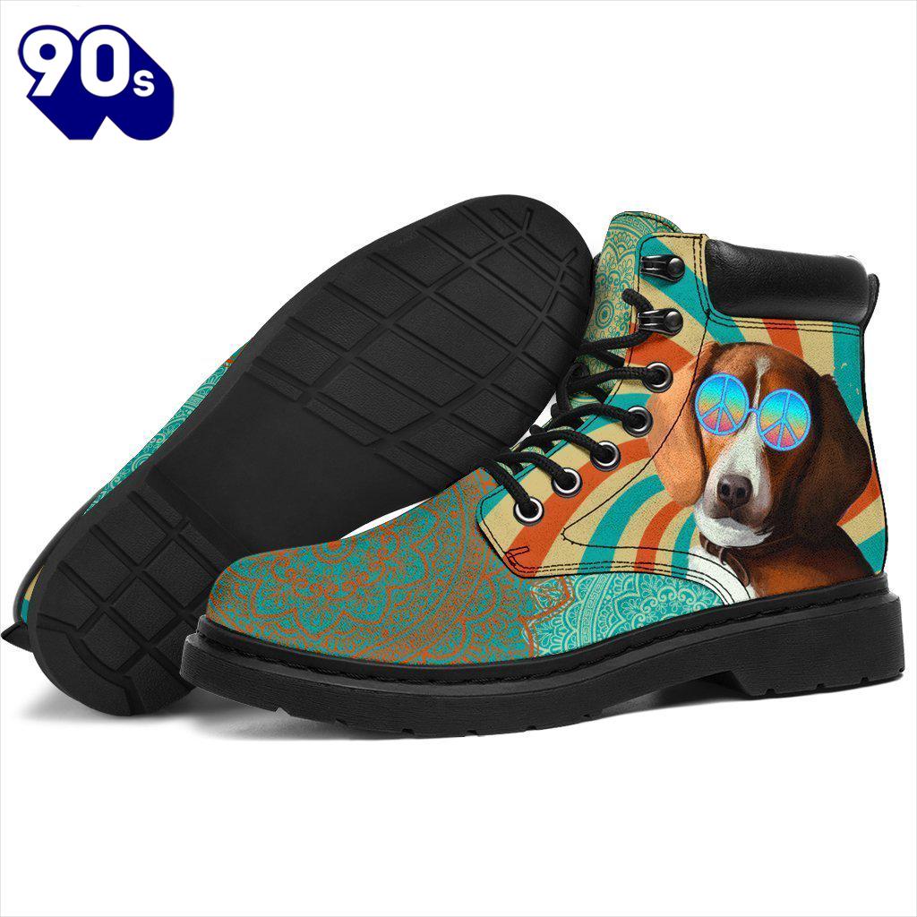 American Foxhound Dog Leather Boots Shoes Funny Hippie Style American Foxhound Dog Leather Boots Shoes Funny Hippie Style