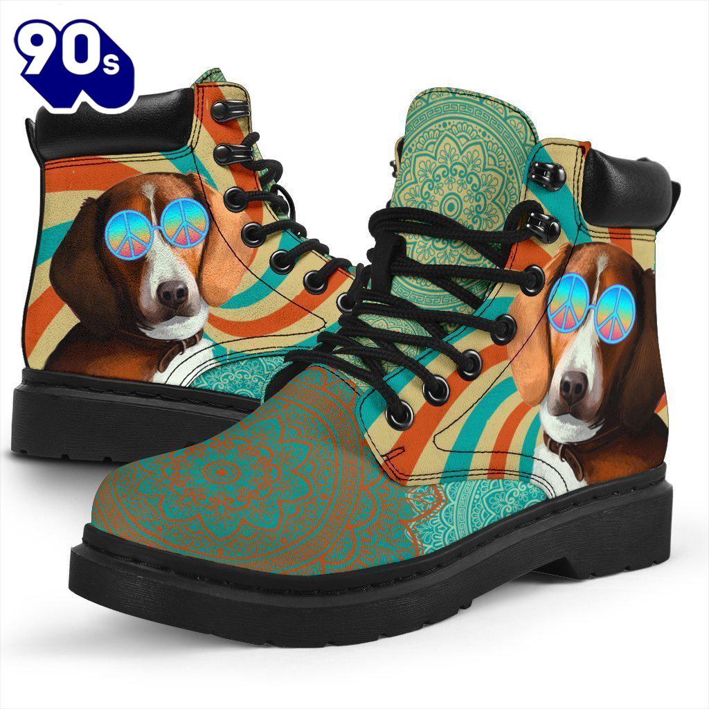 American Foxhound Dog Leather Boots Shoes Funny Hippie Style American Foxhound Dog Leather Boots Shoes Funny Hippie Style